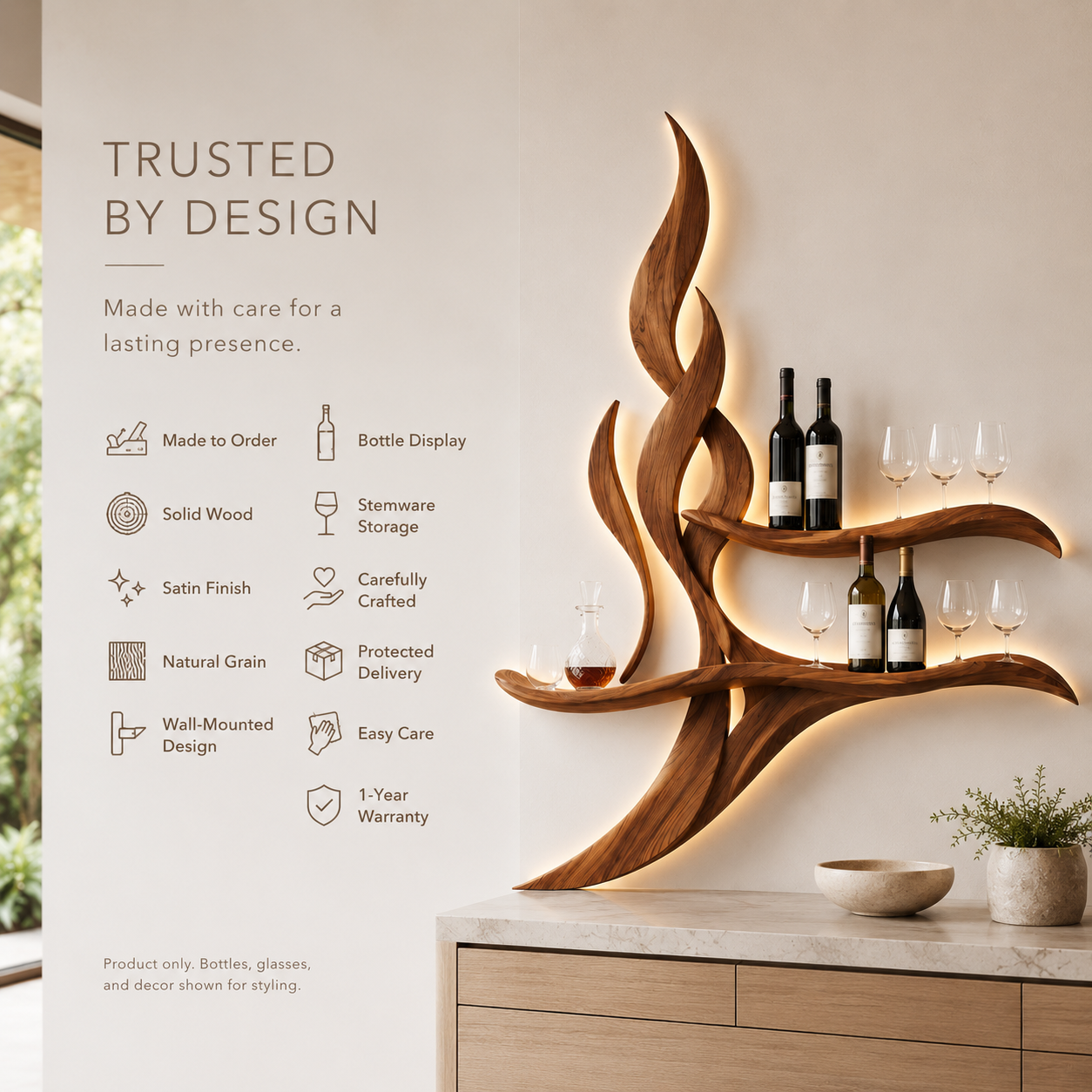 Solid Wood Wall Wine Rack with Glass Holder - Cellular - product image 09