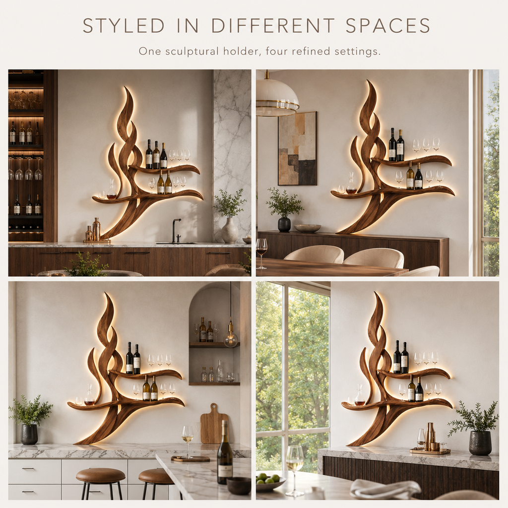 Solid Wood Wall Wine Rack with Glass Holder - Cellular - product image 10