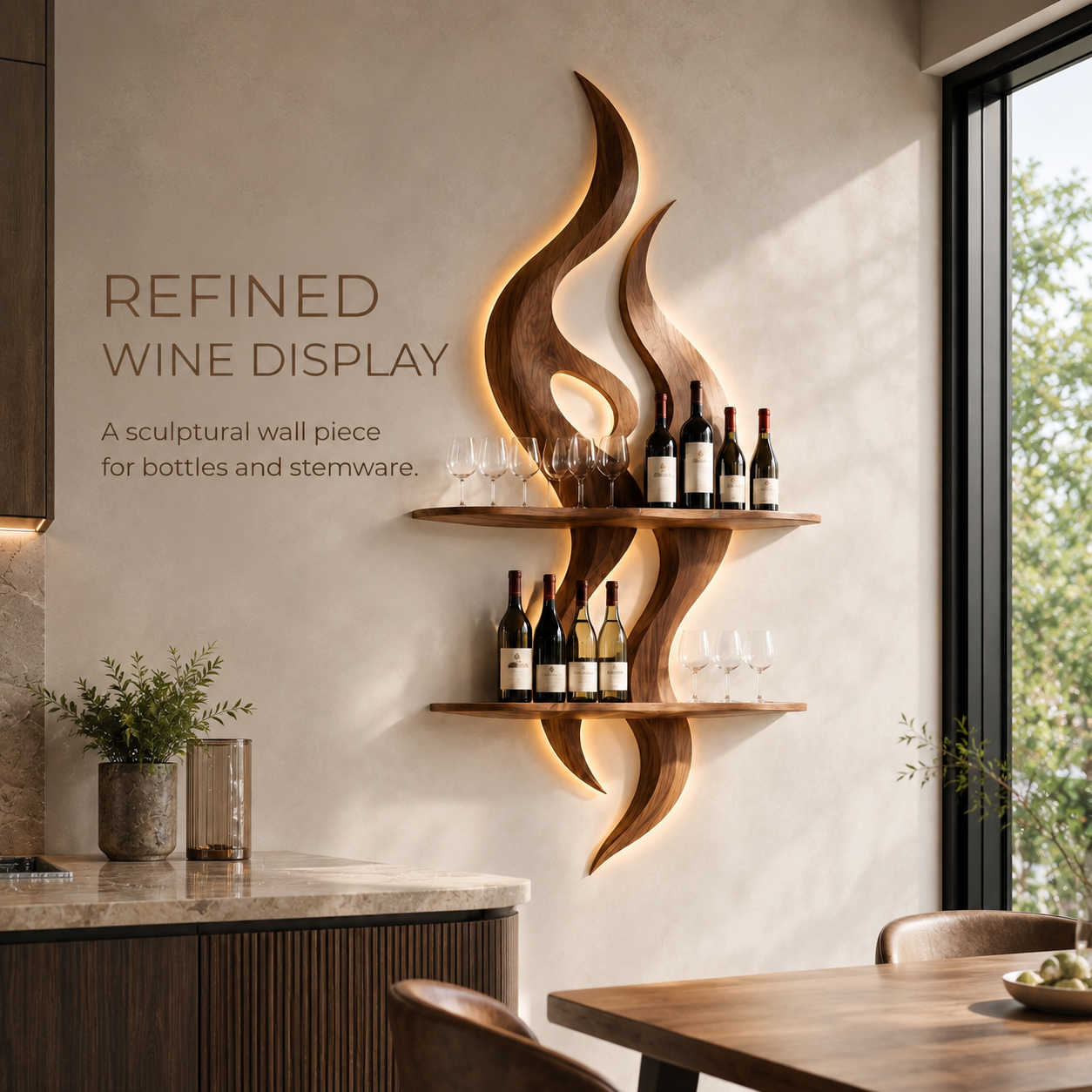 Solid Wood Wall Wine Rack with Glass Holder - Branch Form - product image 02