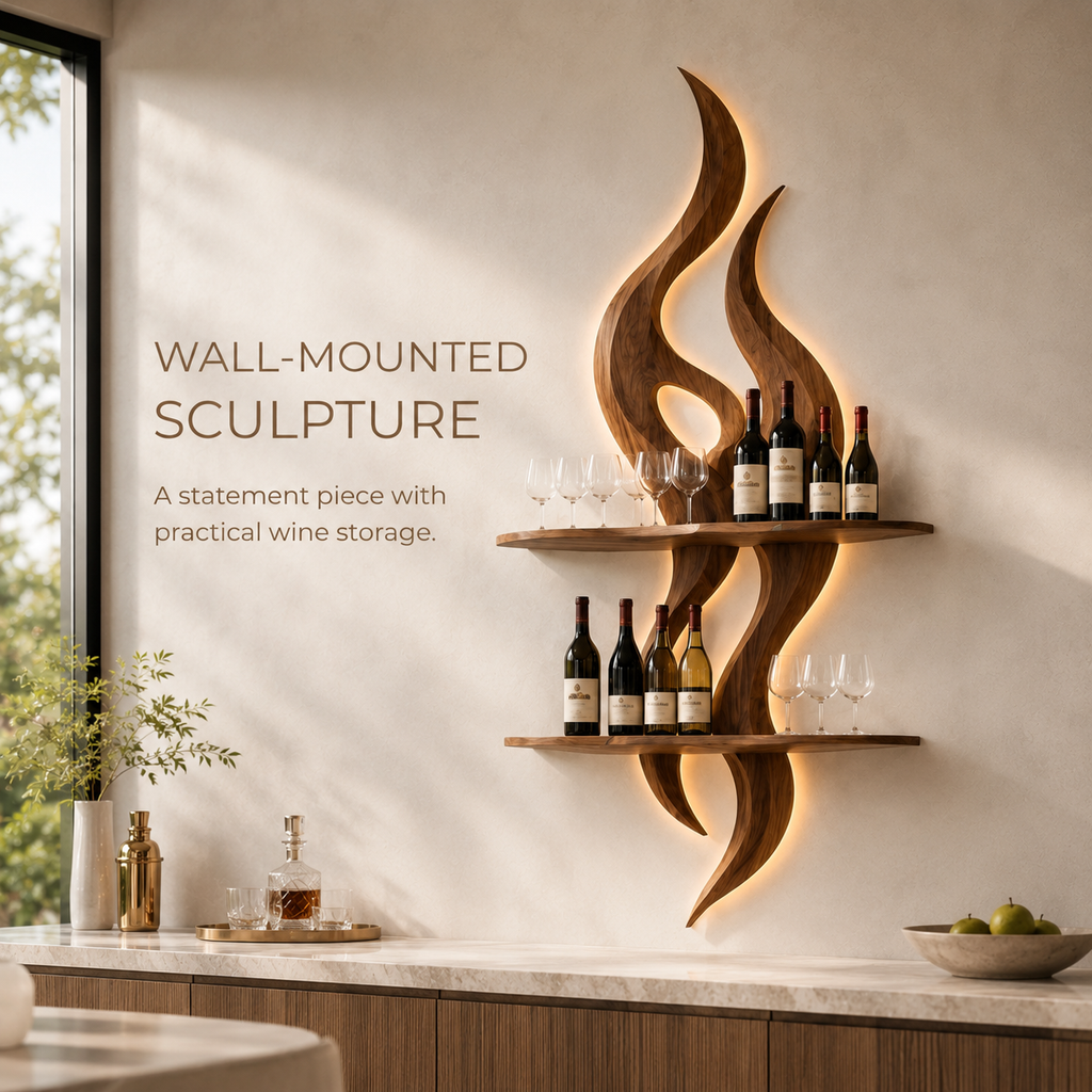 Solid Wood Wall Wine Rack with Glass Holder - Branch Form - product image 03