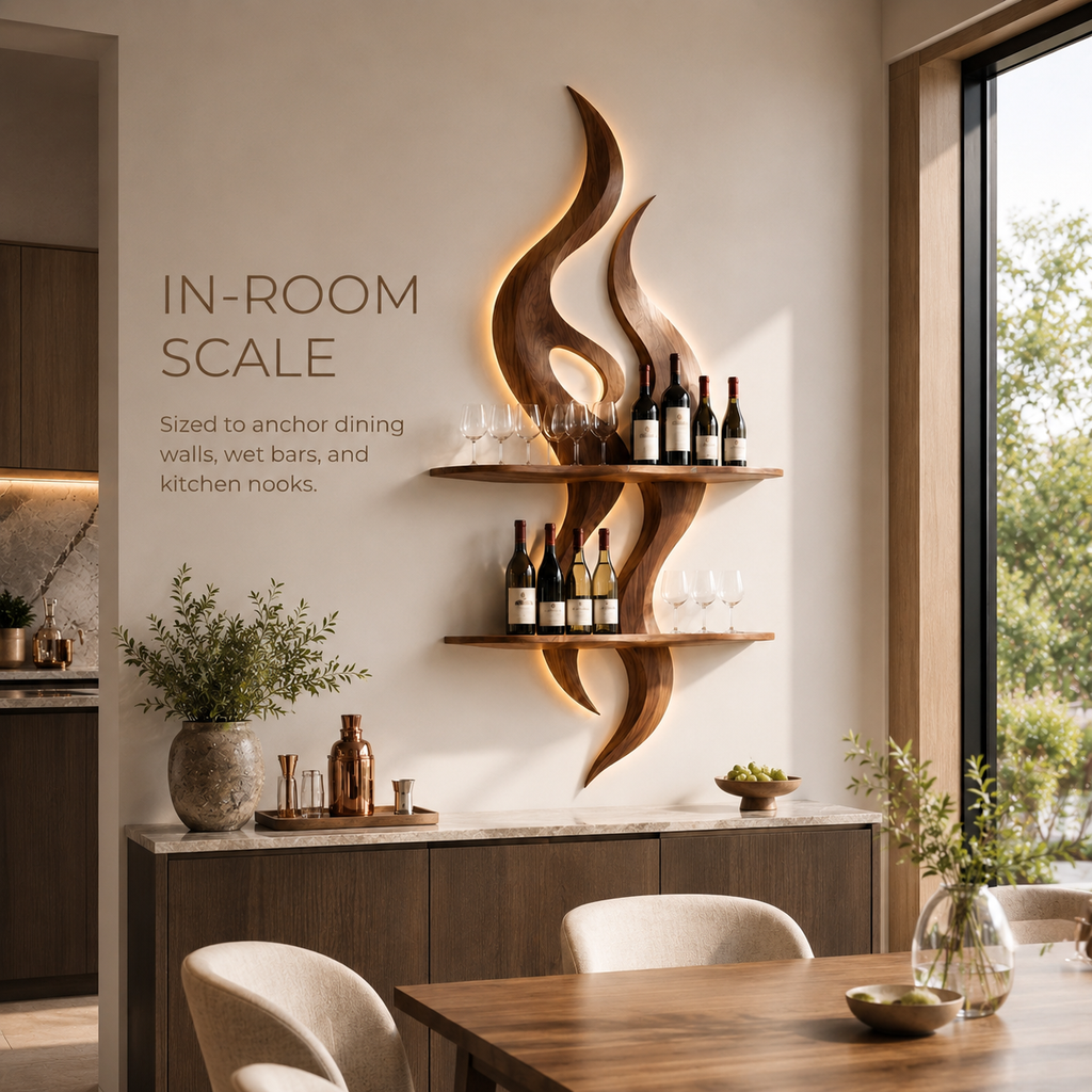 Solid Wood Wall Wine Rack with Glass Holder - Branch Form - product image 04