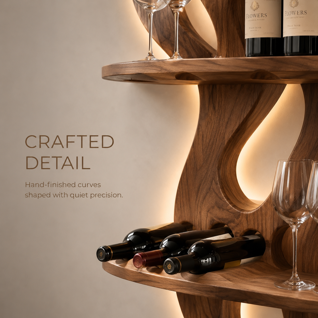 Solid Wood Wall Wine Rack with Glass Holder - Branch Form - product image 06
