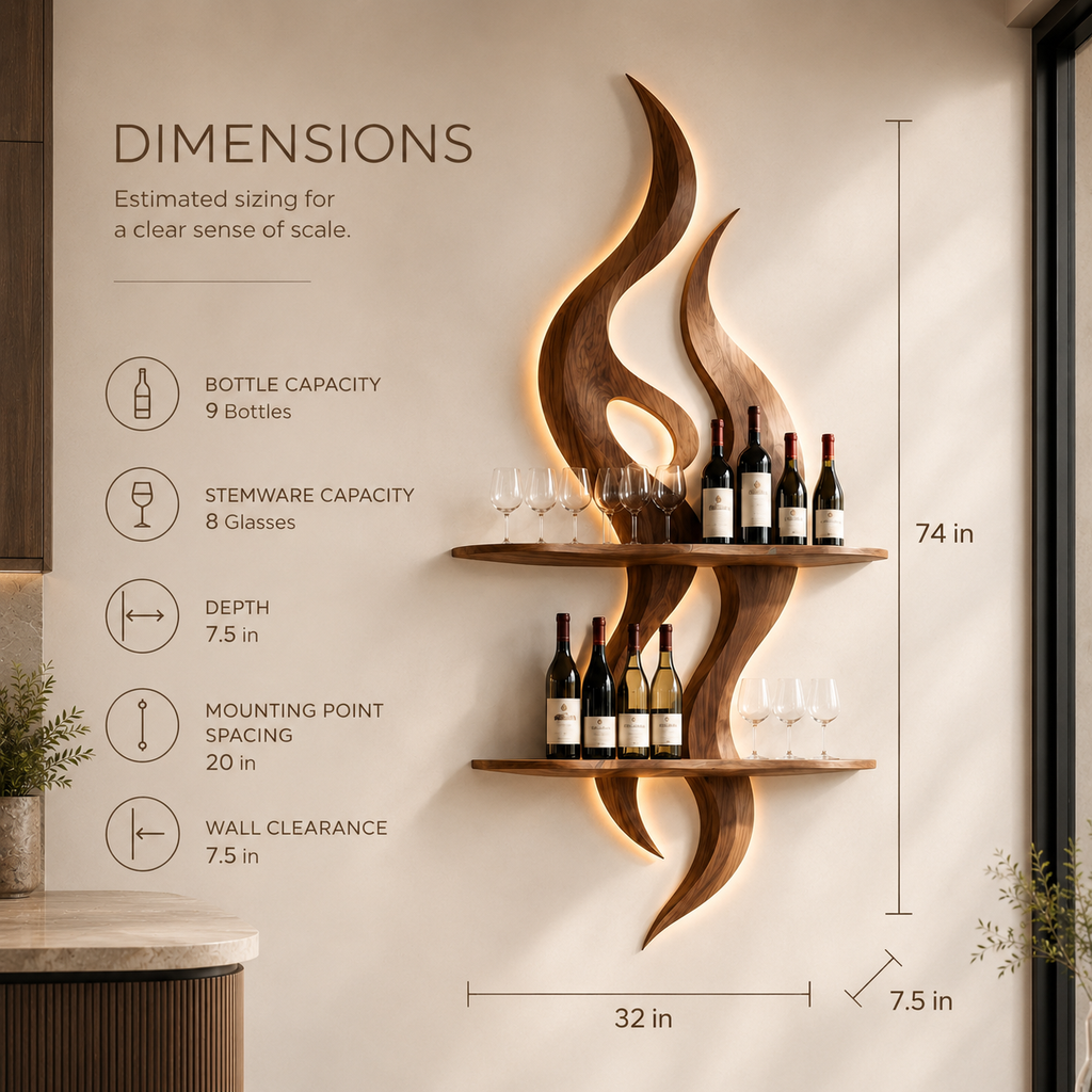 Solid Wood Wall Wine Rack with Glass Holder - Branch Form - product image 08