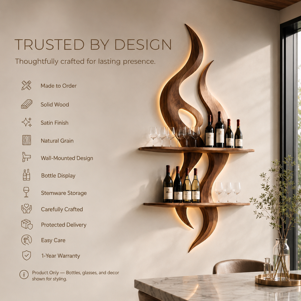 Solid Wood Wall Wine Rack with Glass Holder - Branch Form - product image 09