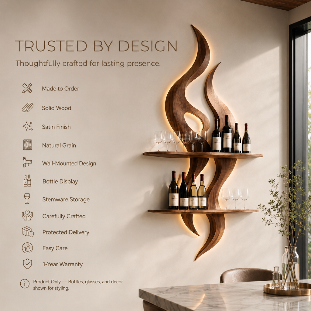Solid Wood Wall Wine Rack with Glass Holder - Branch Form - product image 09