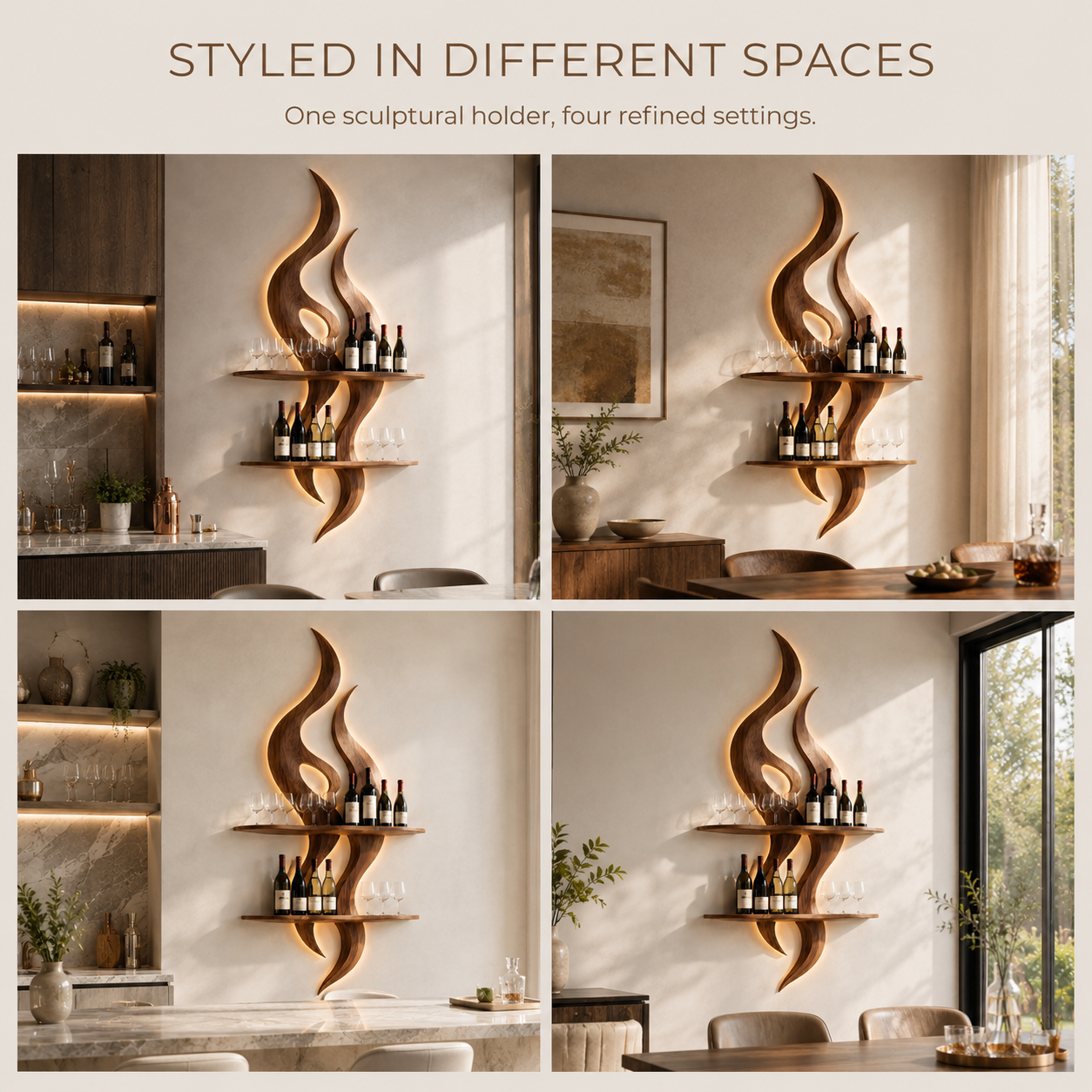 Solid Wood Wall Wine Rack with Glass Holder - Branch Form - product image 10