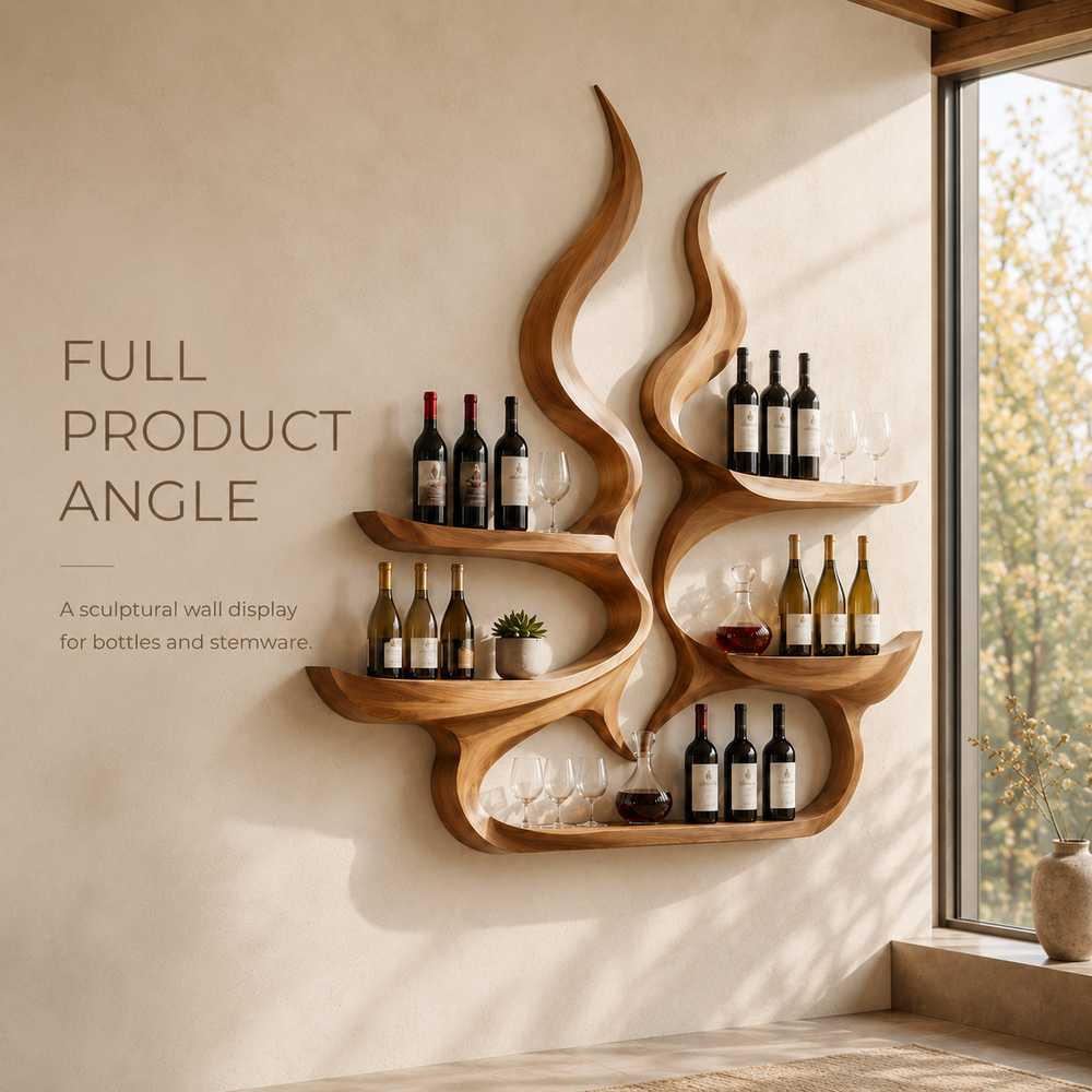 Solid Wood Wall Wine Rack with Glass Holder - Arched - product image 03