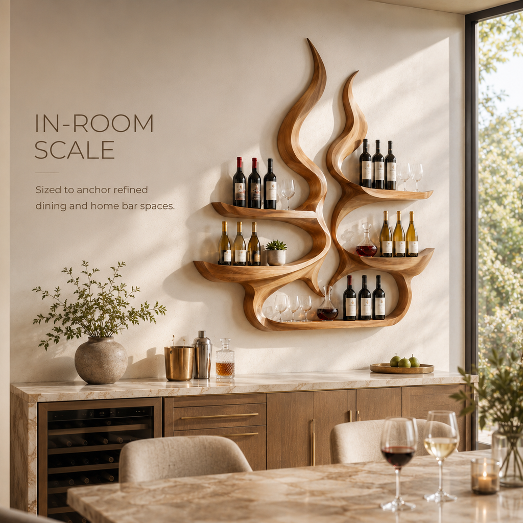Solid Wood Wall Wine Rack with Glass Holder - Arched - product image 04