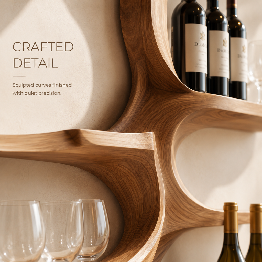 Solid Wood Wall Wine Rack with Glass Holder - Arched - product image 06