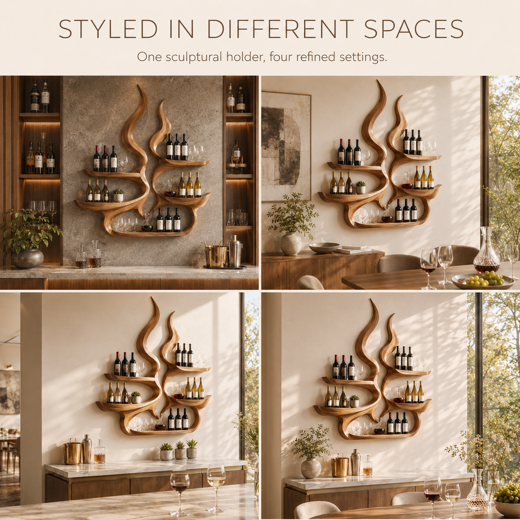 Solid Wood Wall Wine Rack with Glass Holder - Arched - product image 10