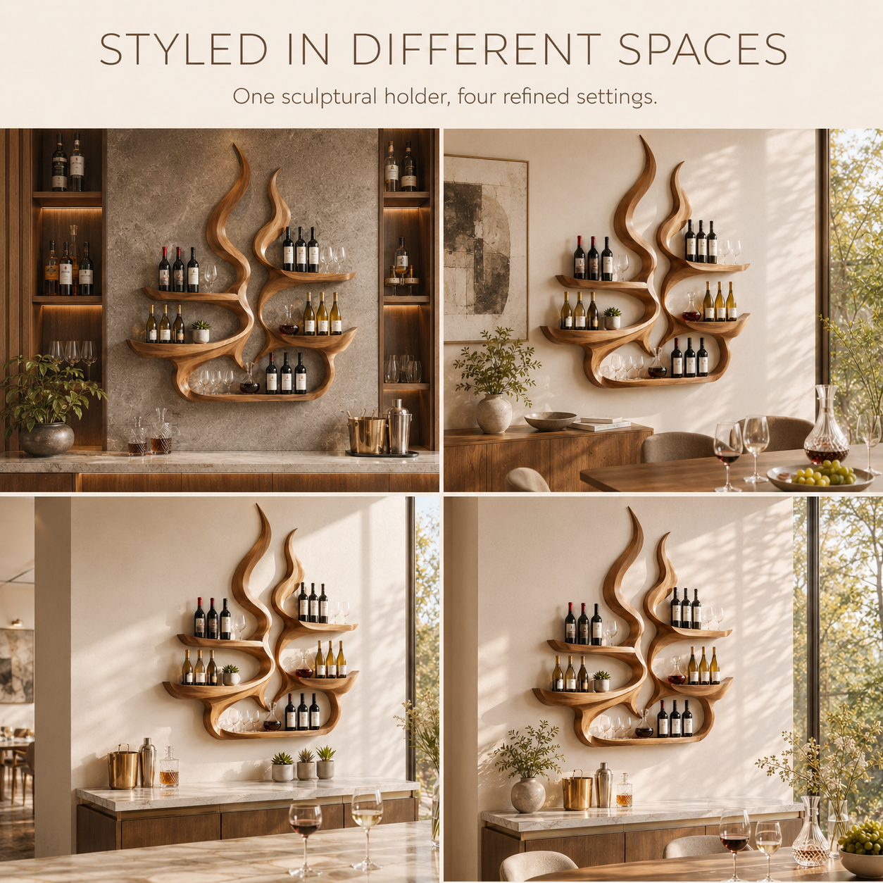 Solid Wood Wall Wine Rack with Glass Holder - Arched - product image 10