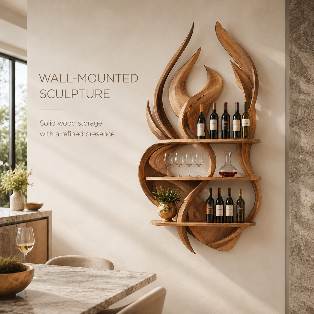 Solid Wood Wall Wine Rack with Glass Holder - Crescent - product image 03