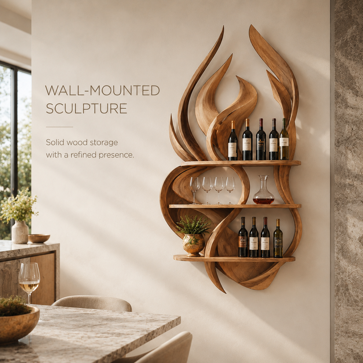 Solid Wood Wall Wine Rack with Glass Holder - Crescent - product image 03
