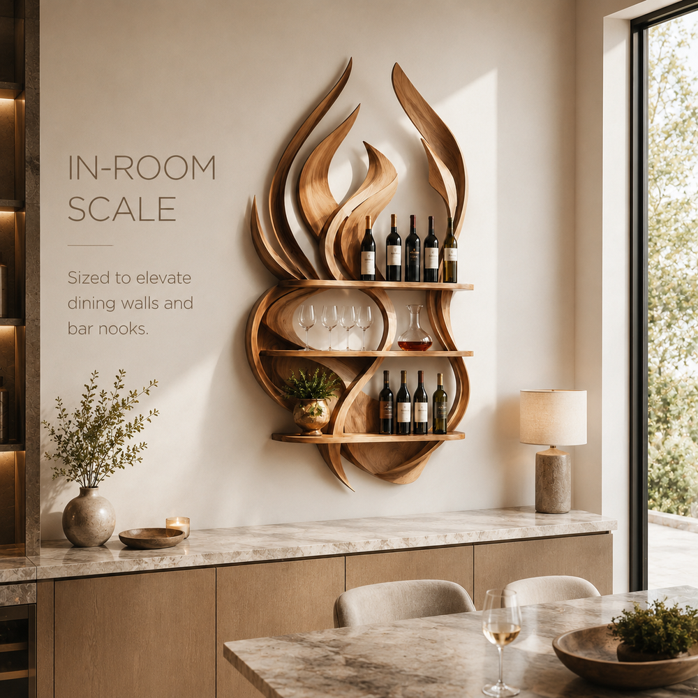 Solid Wood Wall Wine Rack with Glass Holder - Crescent - product image 04