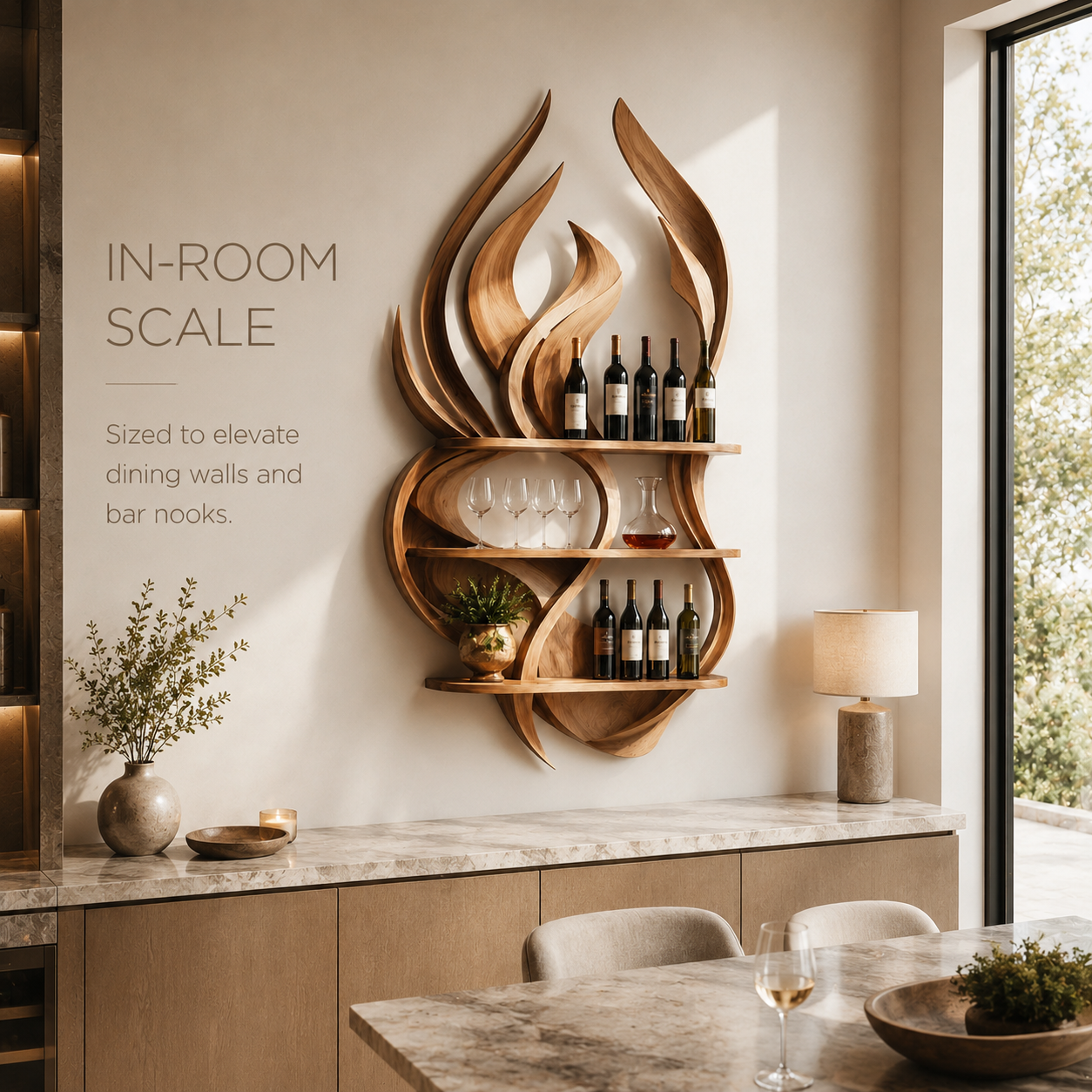 Solid Wood Wall Wine Rack with Glass Holder - Crescent - product image 04