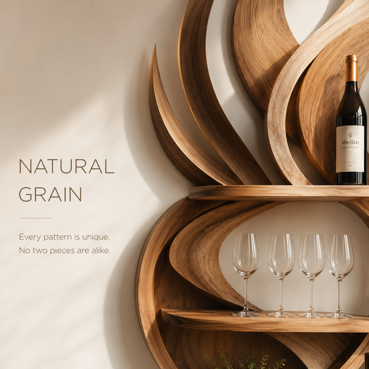 Solid Wood Wall Wine Rack with Glass Holder - Crescent - product image 05