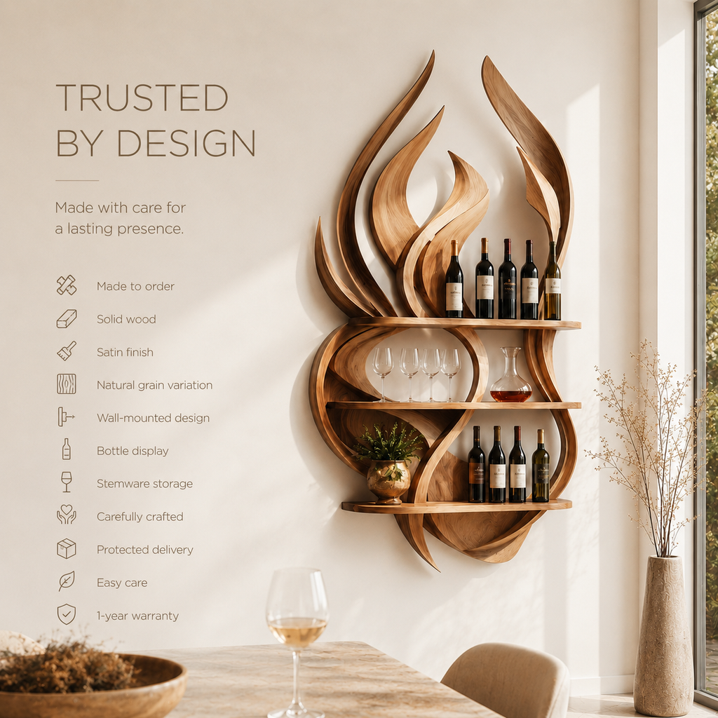 Solid Wood Wall Wine Rack with Glass Holder - Crescent - product image 09
