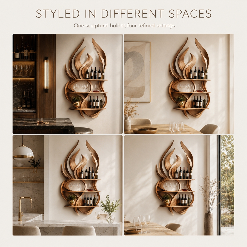 Solid Wood Wall Wine Rack with Glass Holder - Crescent - product image 10