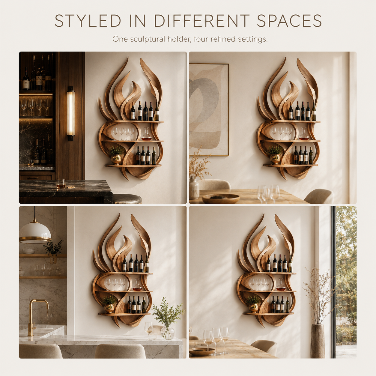 Solid Wood Wall Wine Rack with Glass Holder - Crescent - product image 10