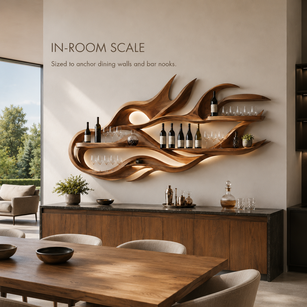 Solid Wood Wall Wine Rack with Glass Holder - Gallery Rail - product image 04