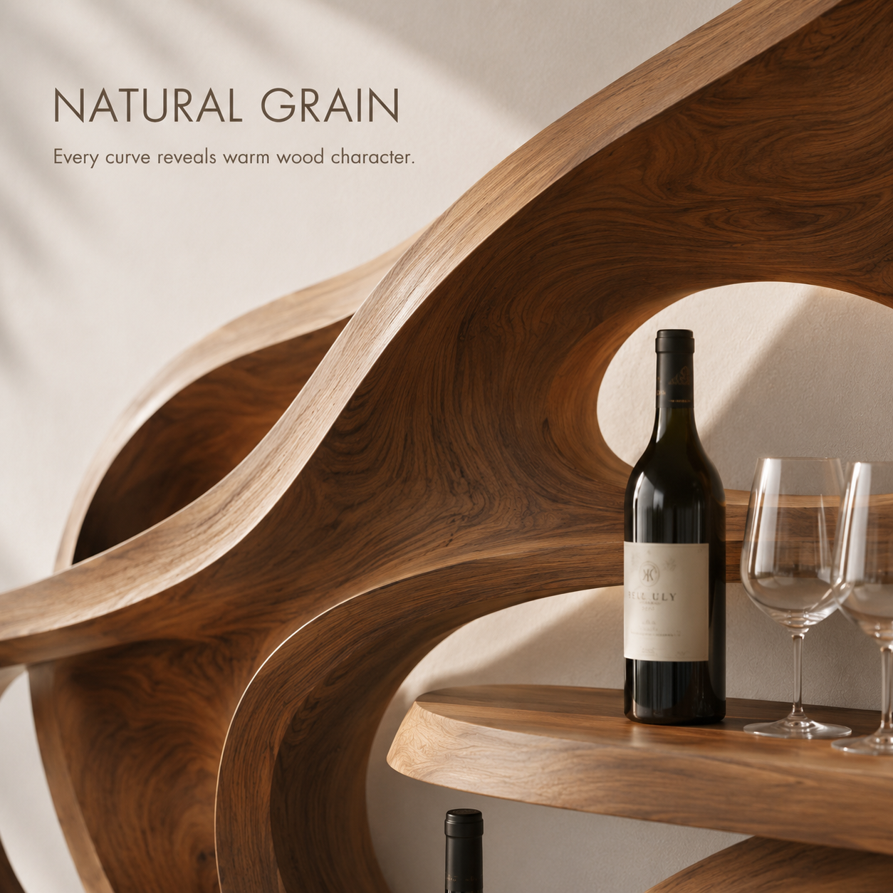 Solid Wood Wall Wine Rack with Glass Holder - Gallery Rail - product image 05