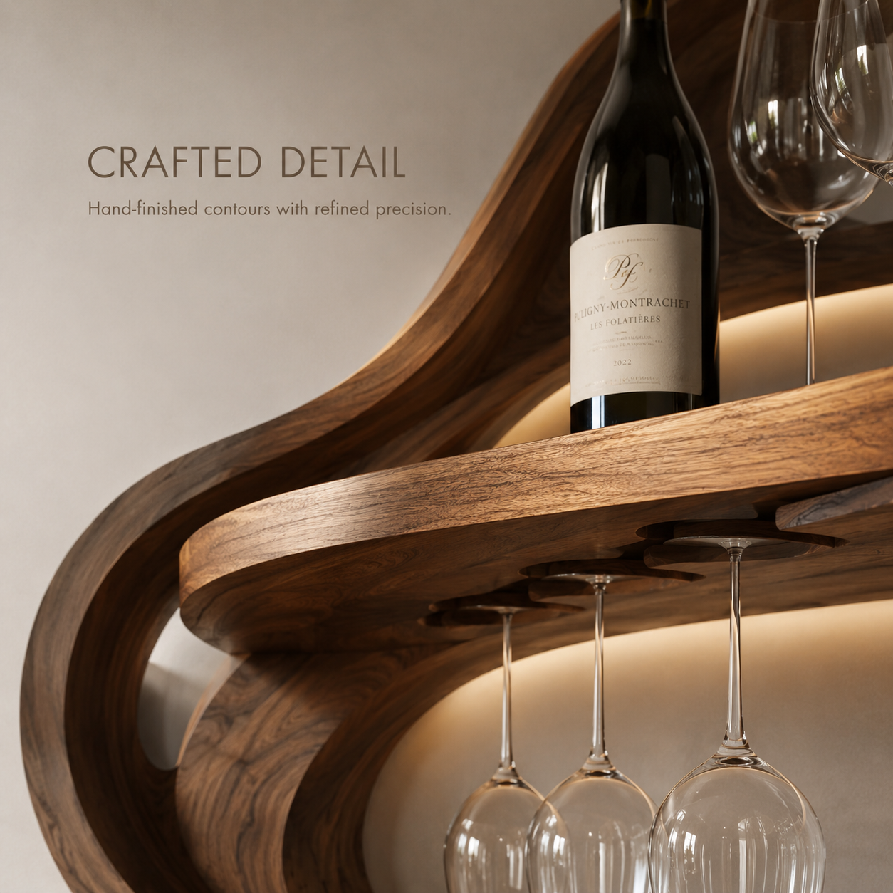 Solid Wood Wall Wine Rack with Glass Holder - Gallery Rail - product image 06
