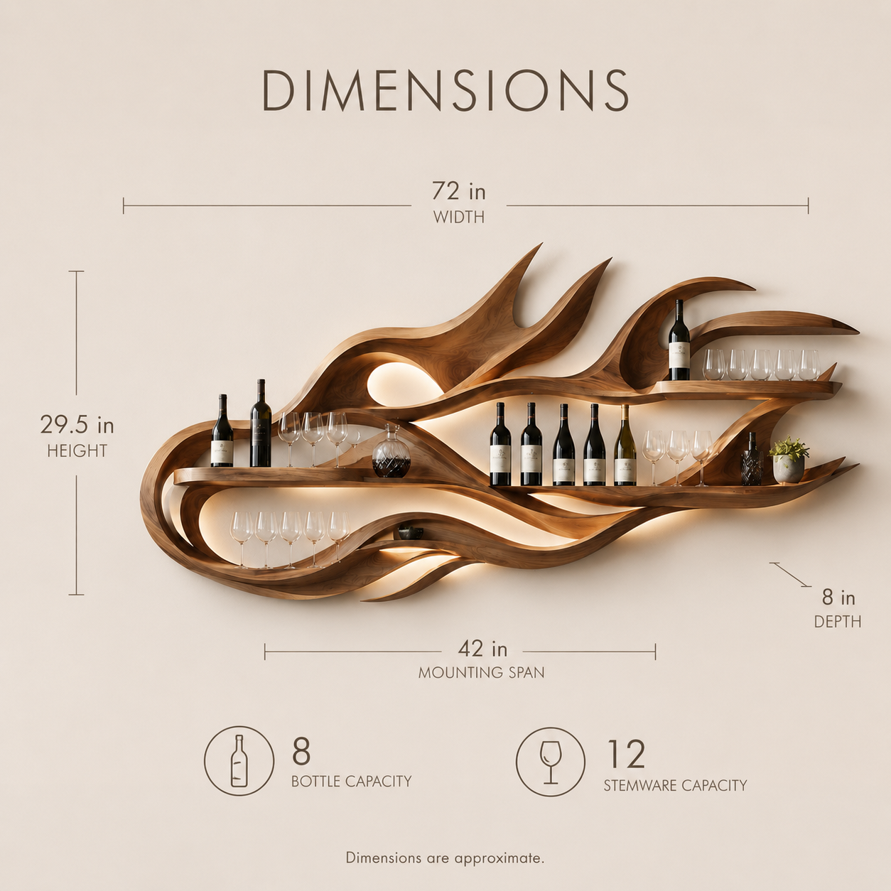 Solid Wood Wall Wine Rack with Glass Holder - Gallery Rail - product image 08
