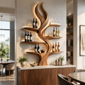 Solid Wood Wall Wine Rack with Glass Holder - Ribbed Wave - main view
