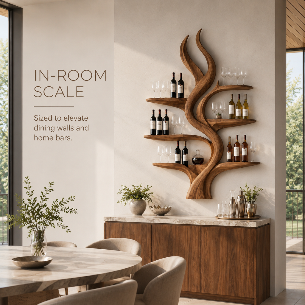 Solid Wood Wall Wine Rack with Glass Holder - Ribbed Wave - product image 04