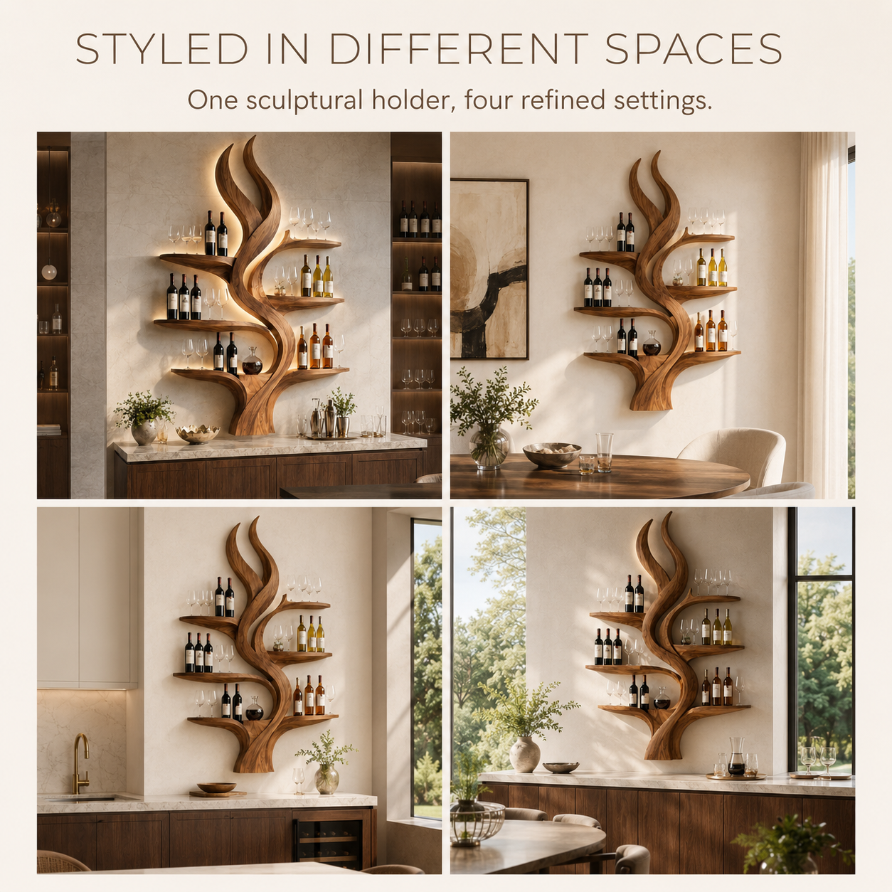 Solid Wood Wall Wine Rack with Glass Holder - Ribbed Wave - product image 10