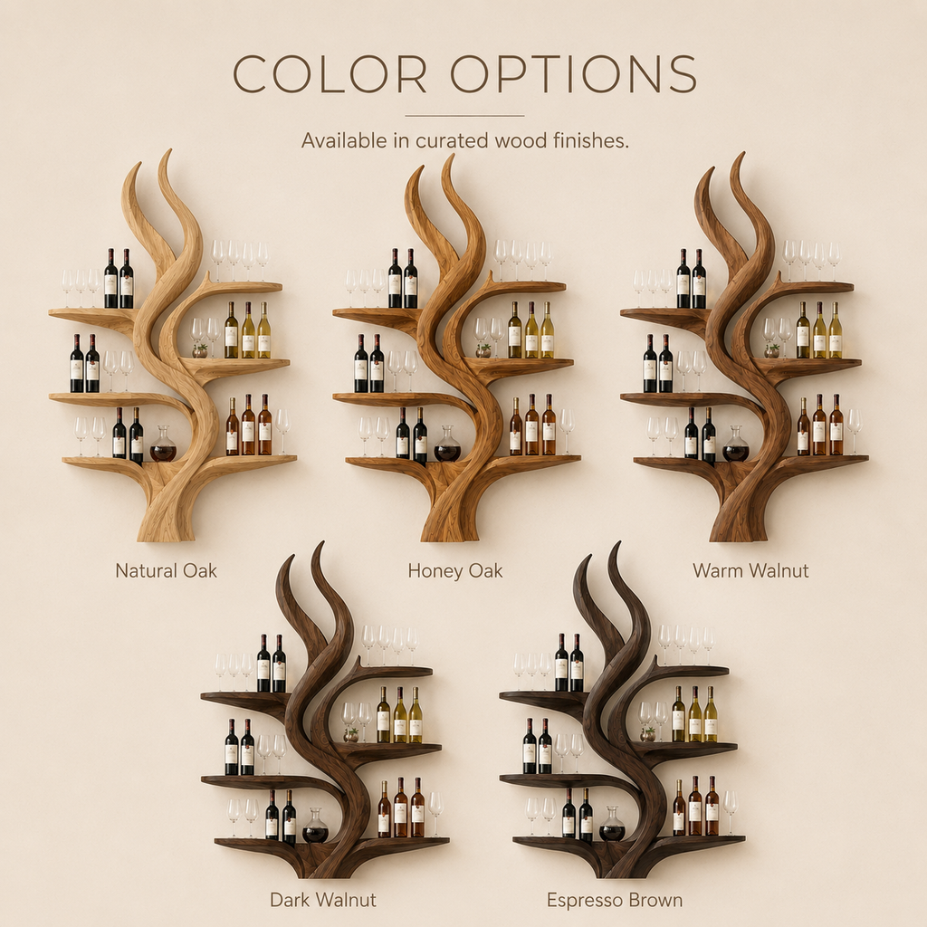 Solid Wood Wall Wine Rack with Glass Holder - Ribbed Wave - product image 11