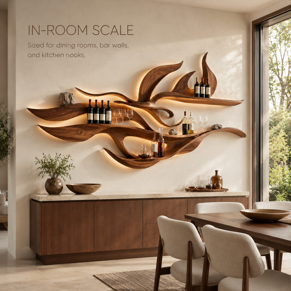 Solid Wood Wall Wine Rack with Glass Holder - Wave - product image 04
