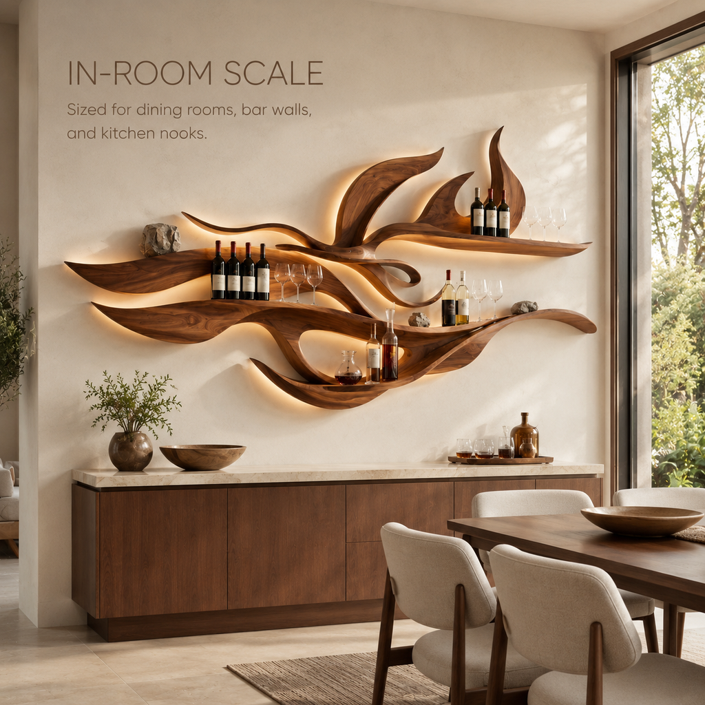 Solid Wood Wall Wine Rack with Glass Holder - Wave - product image 04