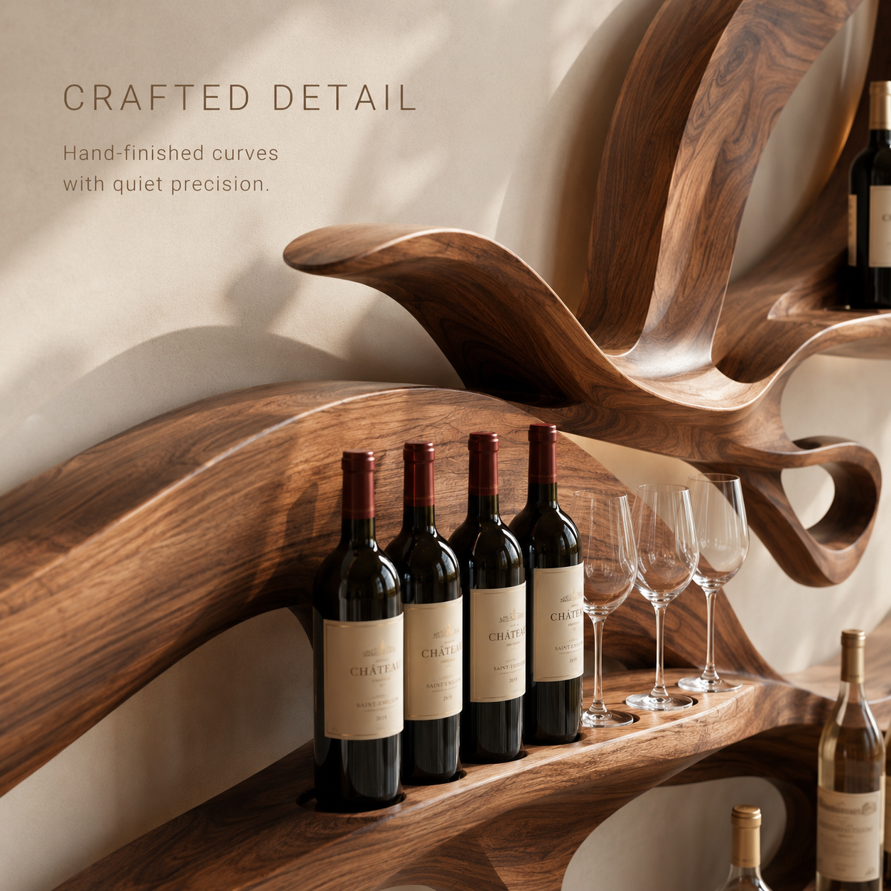 Solid Wood Wall Wine Rack with Glass Holder - Wave - product image 06