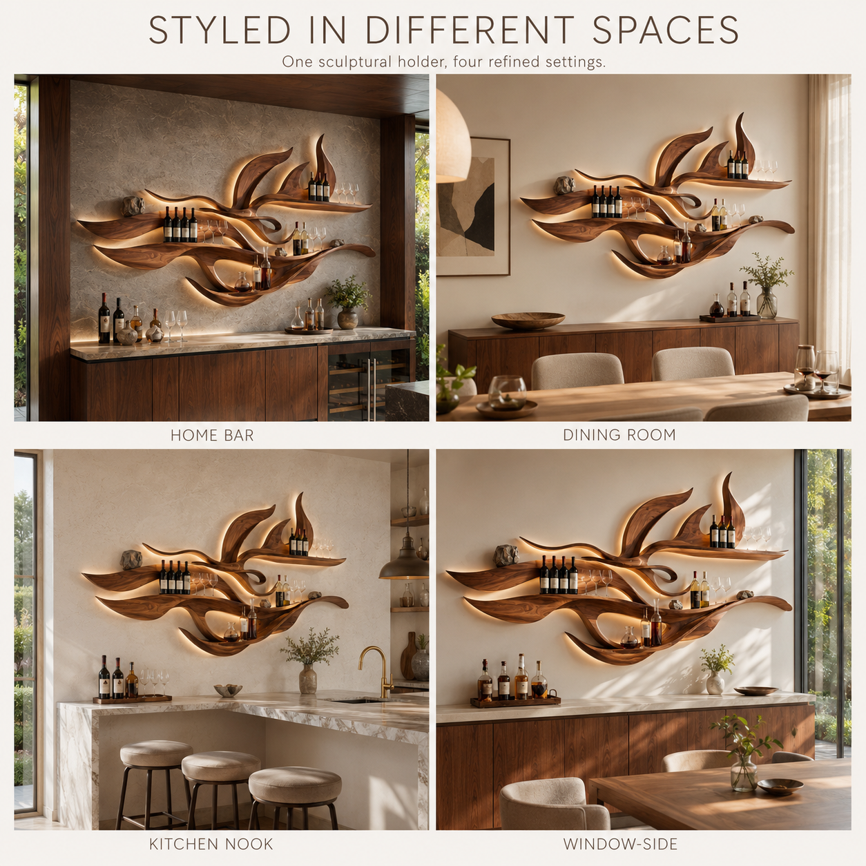 Solid Wood Wall Wine Rack with Glass Holder - Wave - product image 10