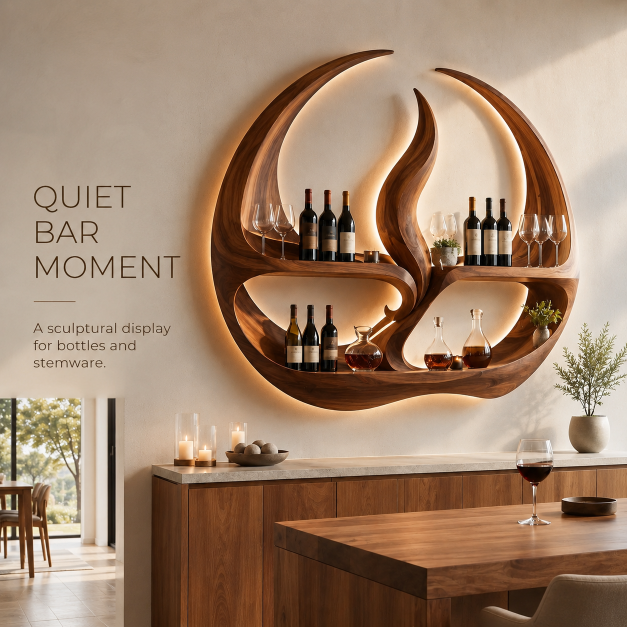 Solid Wood Wall Wine Rack with Glass Holder - Cellular - product image 02
