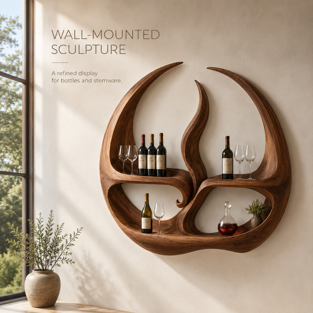 Solid Wood Wall Wine Rack with Glass Holder - Cellular - product image 03