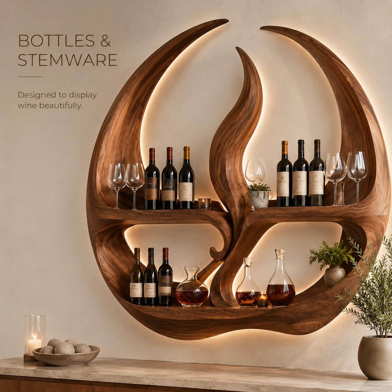 Solid Wood Wall Wine Rack with Glass Holder - Cellular - product image 07