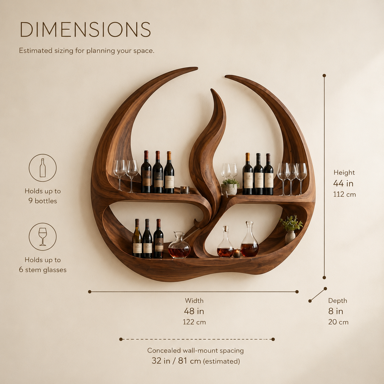 Solid Wood Wall Wine Rack with Glass Holder - Cellular - product image 08