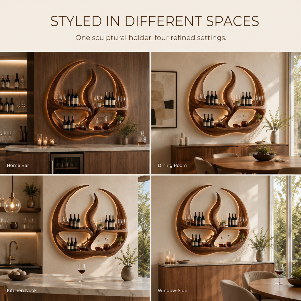 Solid Wood Wall Wine Rack with Glass Holder - Cellular - product image 10