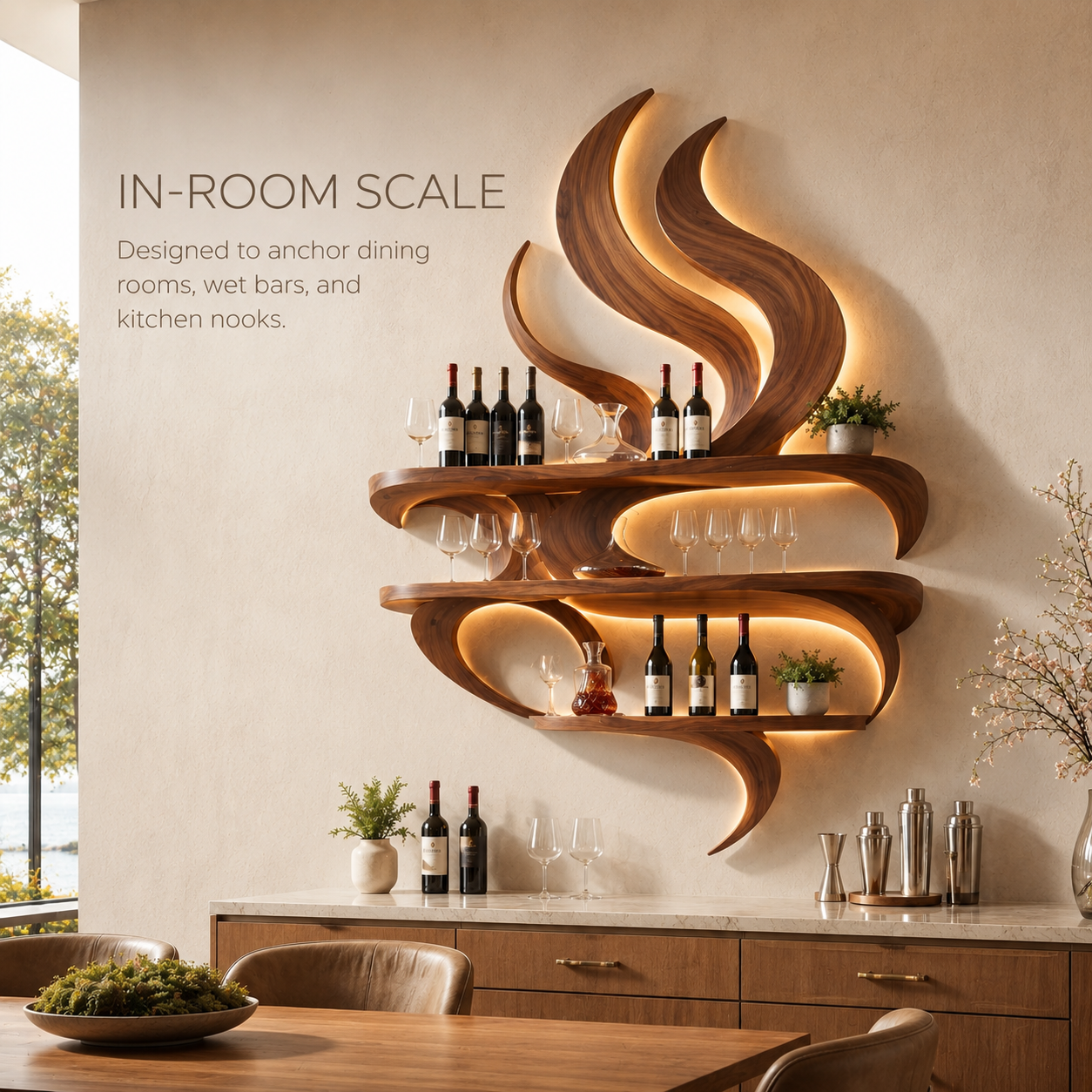 Solid Wood Wall Wine Rack with Glass Holder - Branch Form - product image 04