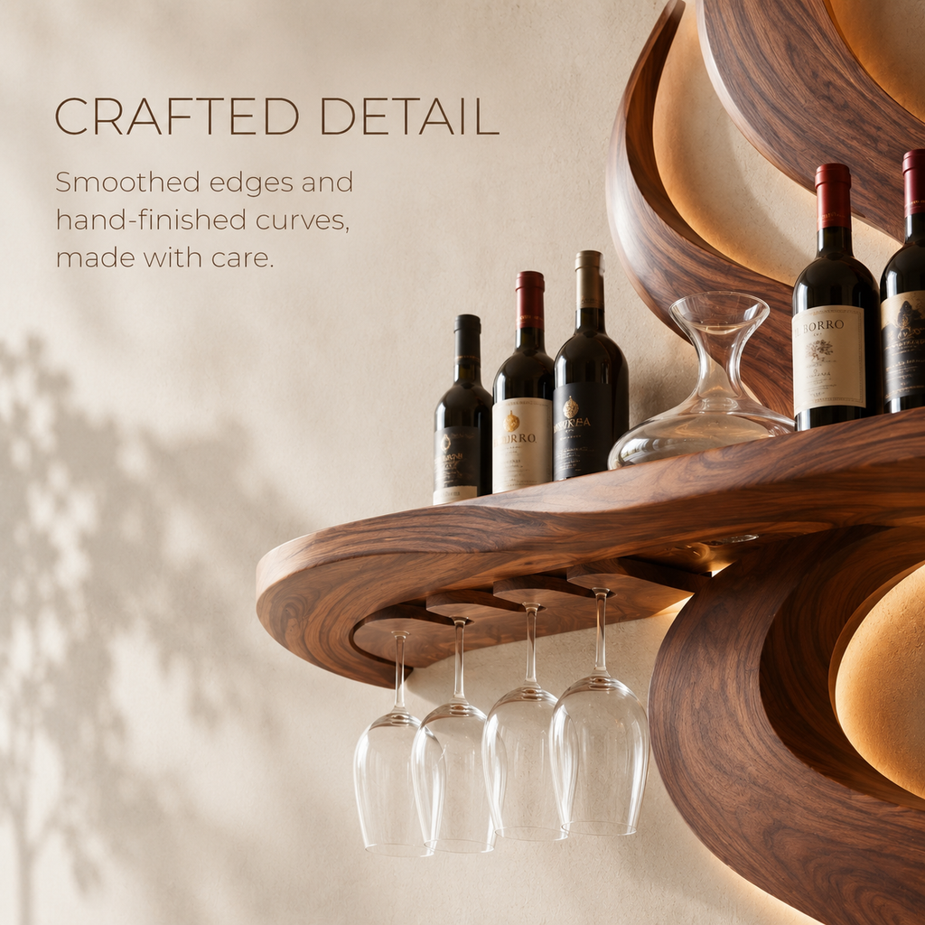 Solid Wood Wall Wine Rack with Glass Holder - Branch Form - product image 06