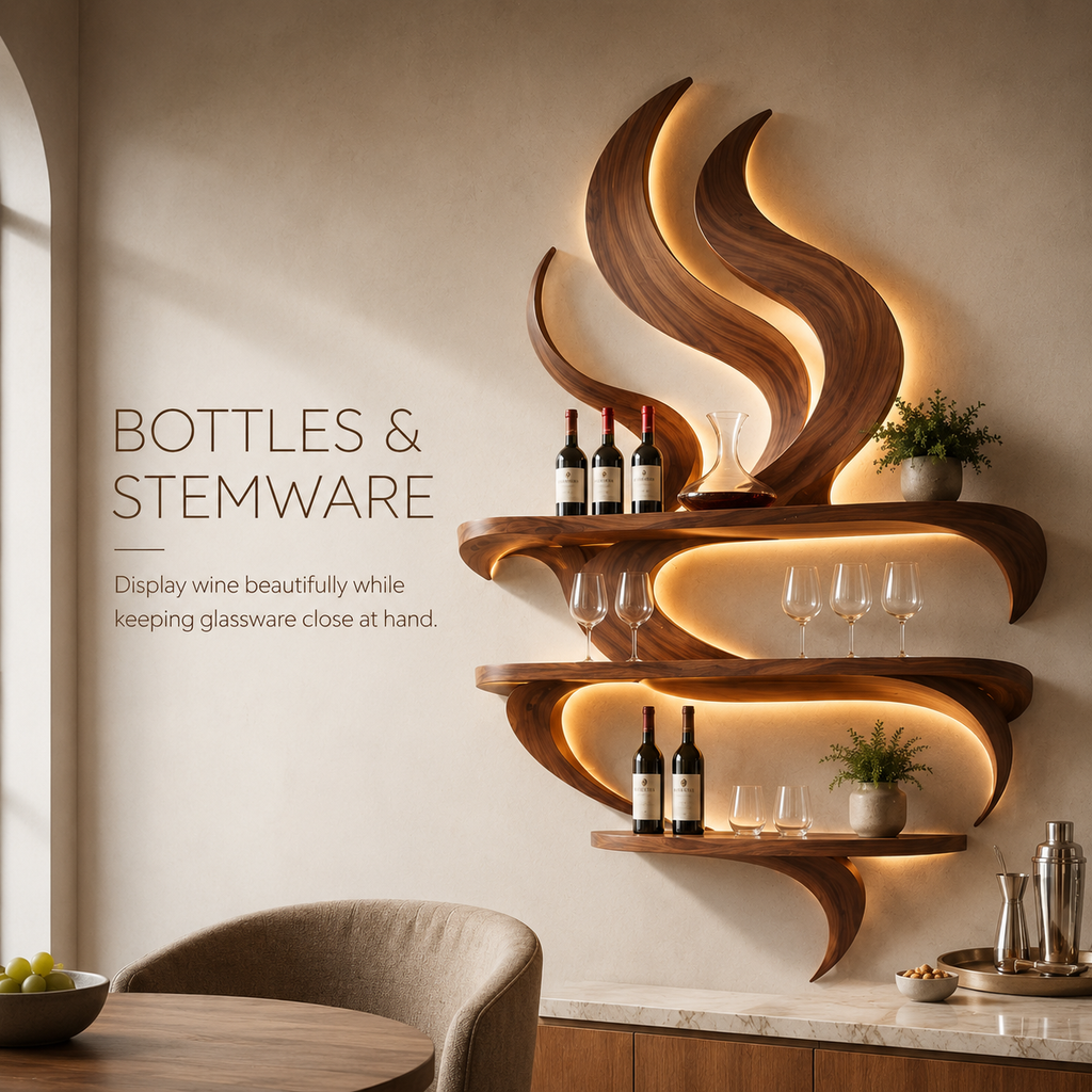 Solid Wood Wall Wine Rack with Glass Holder - Branch Form - product image 07