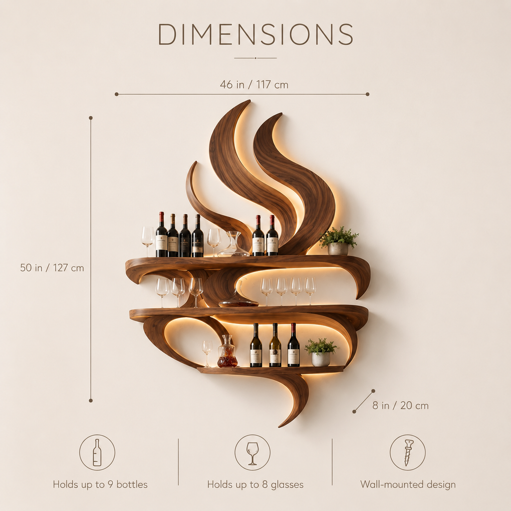 Solid Wood Wall Wine Rack with Glass Holder - Branch Form - product image 08