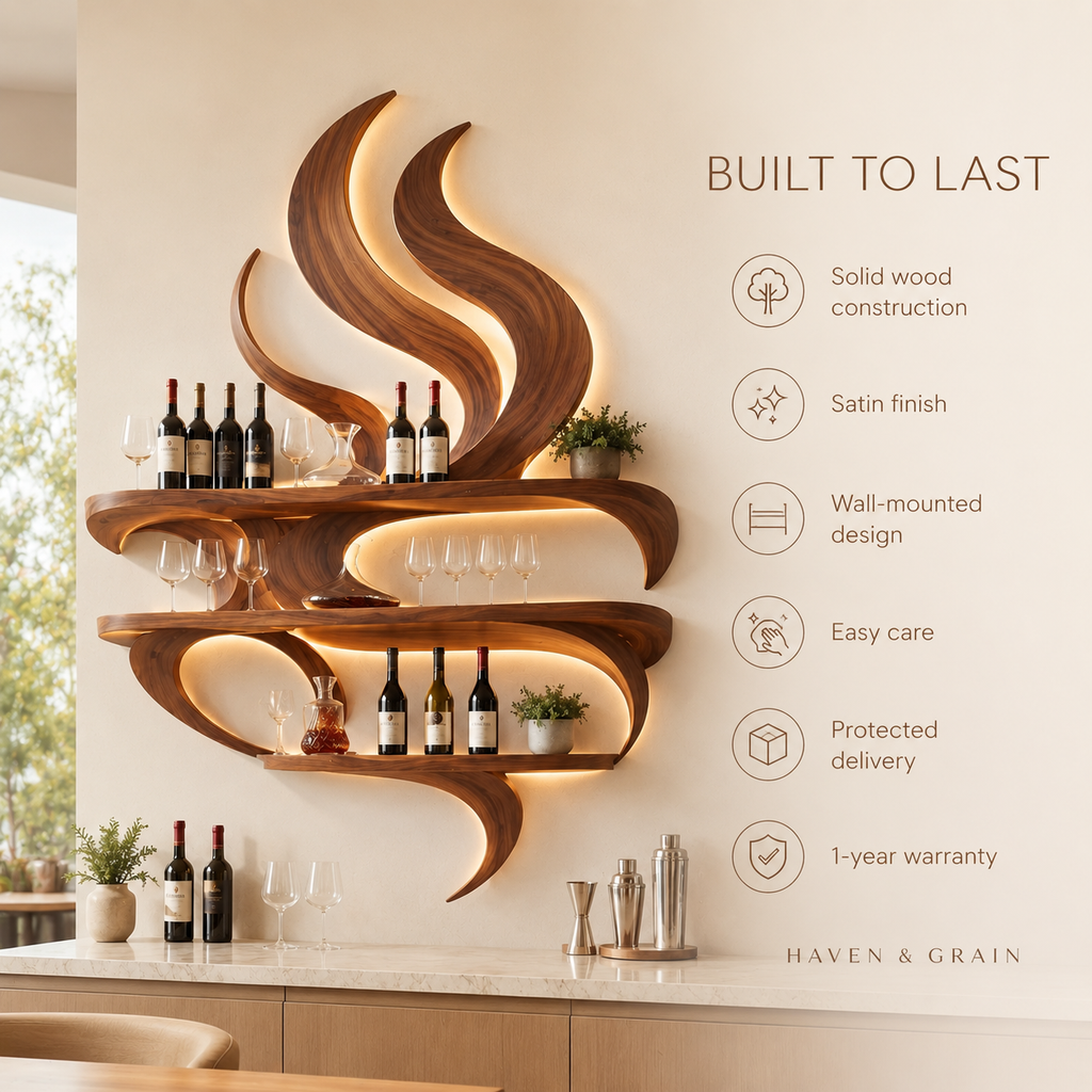 Solid Wood Wall Wine Rack with Glass Holder - Branch Form - product image 09