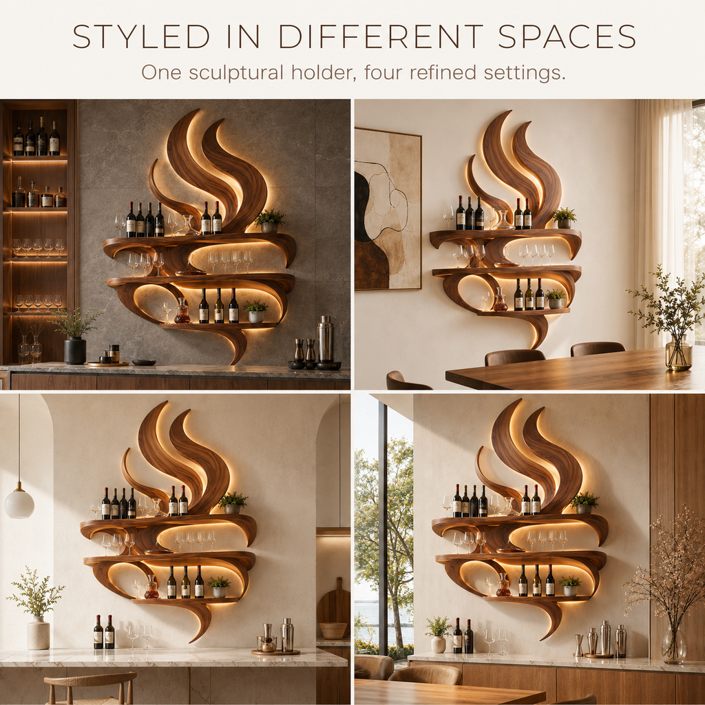 Solid Wood Wall Wine Rack with Glass Holder - Branch Form - product image 10