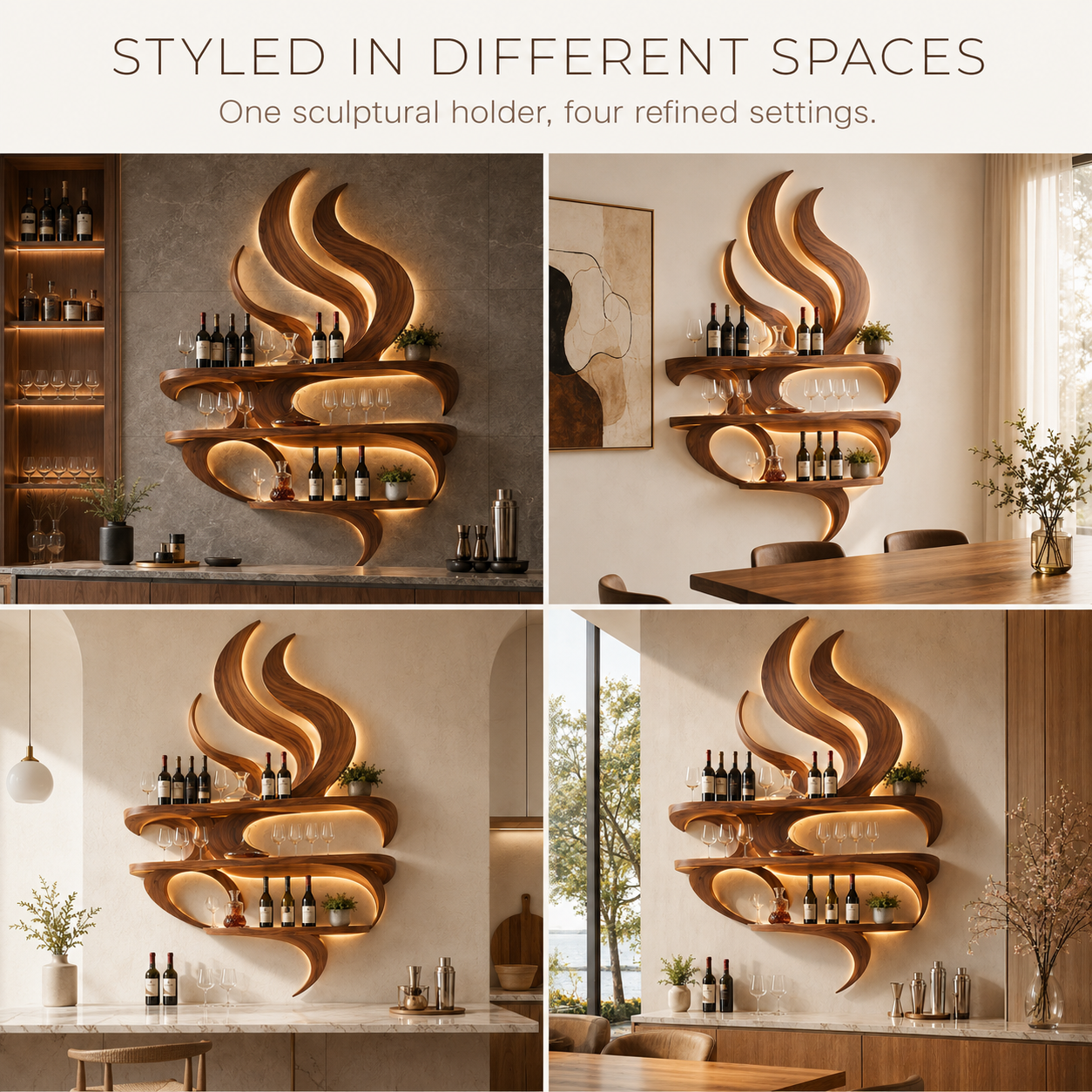 Solid Wood Wall Wine Rack with Glass Holder - Branch Form - product image 10