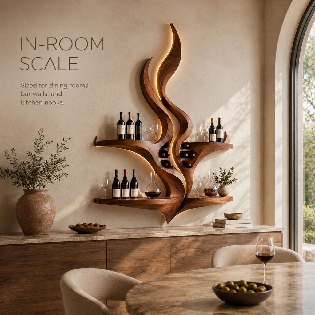 Solid Wood Wall Wine Rack with Glass Holder - Crescent - product image 04