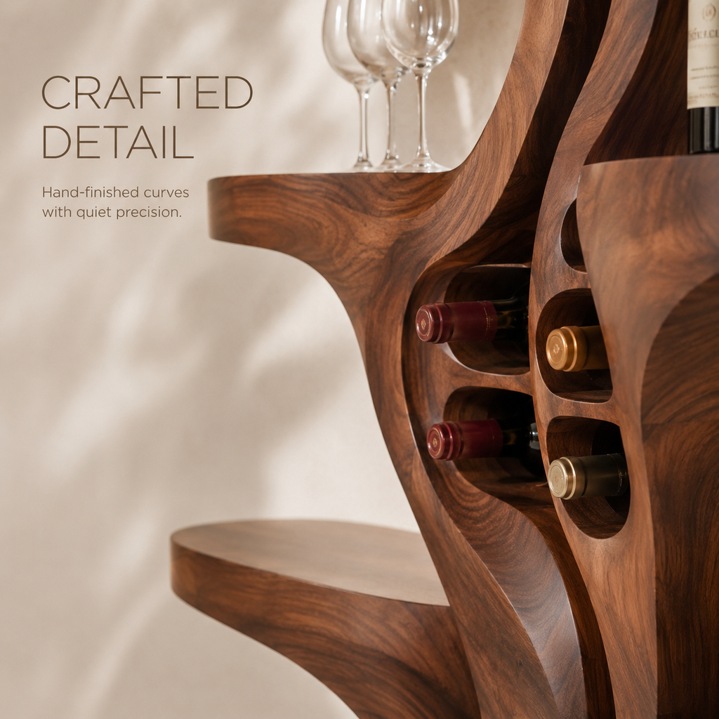 Solid Wood Wall Wine Rack with Glass Holder - Crescent - product image 06