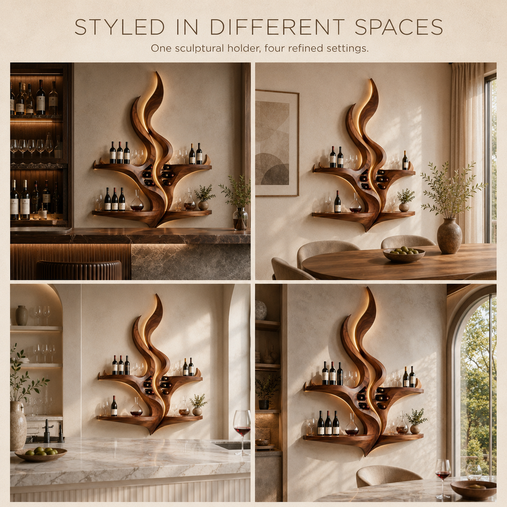 Solid Wood Wall Wine Rack with Glass Holder - Crescent - product image 10
